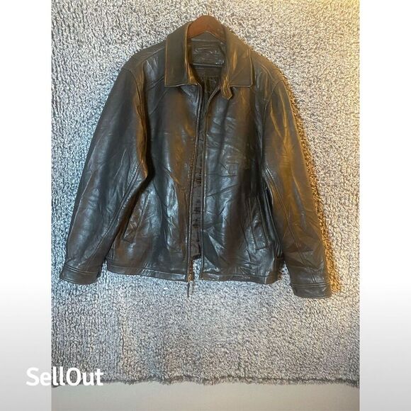 Roundtree & Yorke Men's Black Leather Bomber Jacket XLT Big & Tall - Picture 1 of 12